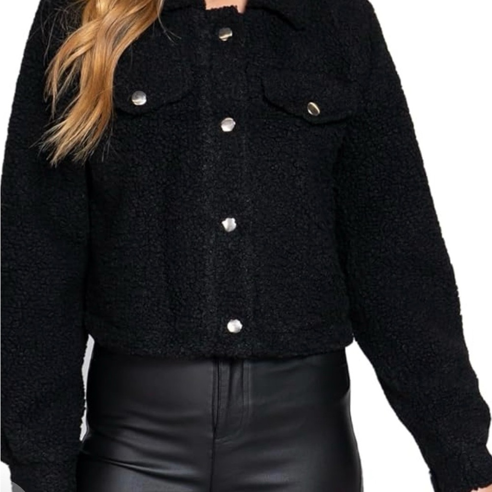 Black Sherpa Button-Front Jacket